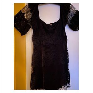 FREE PEOPLE Black Lace Mini Dress, Size Large